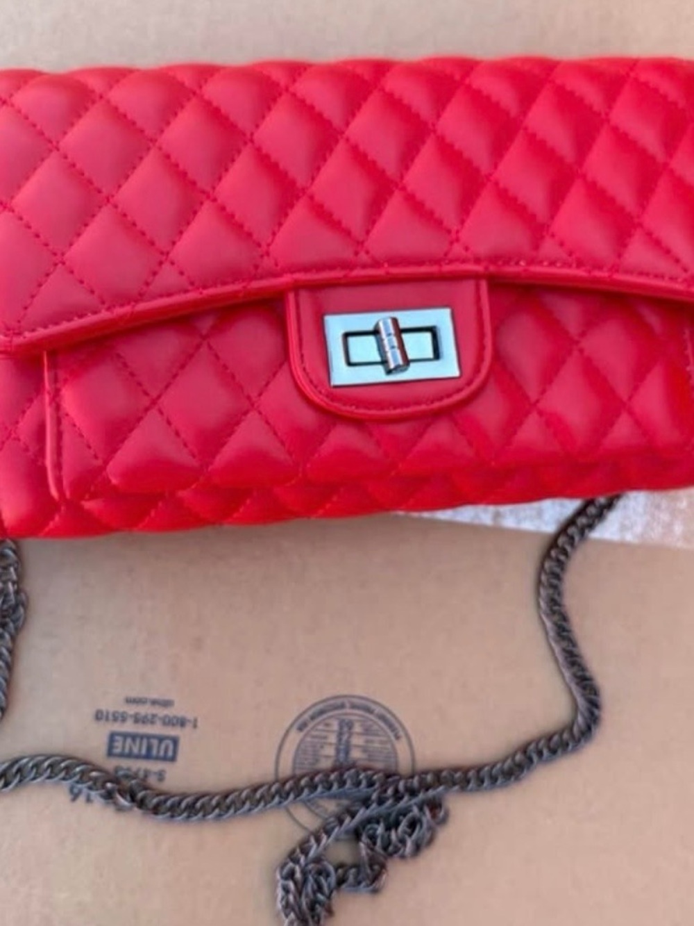 Temptations Quilted Red Crossbody Bag with Chain Strap